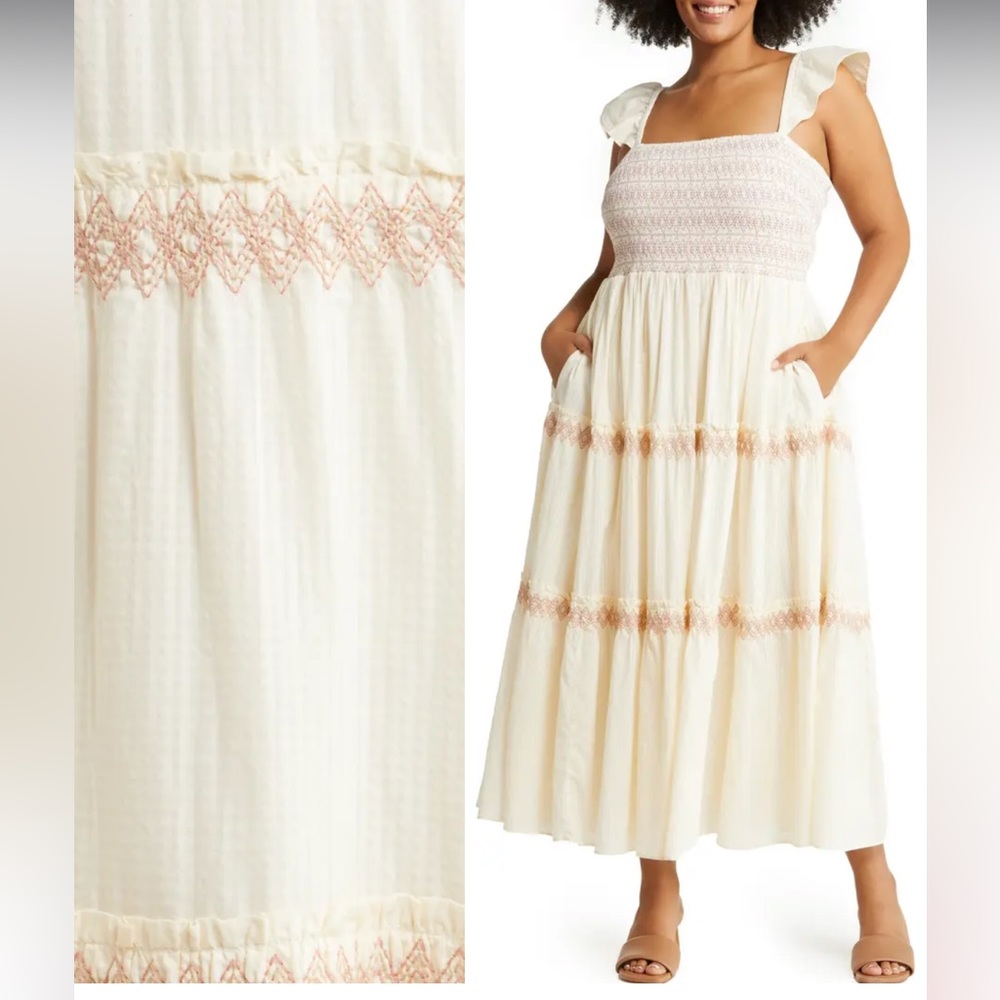 Madewell Lucie Smocked Tiered Midi Dress Plus size 1X
